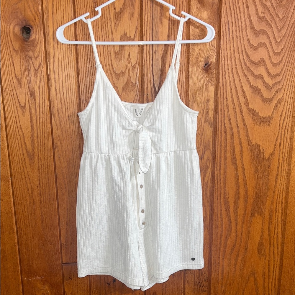 Roxy Sun n Vibes Key Hole White Cream Button-Front Short Romper Size M